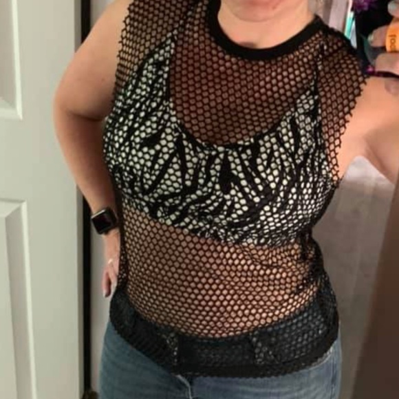 Zyia Don't Mesh With Me black tank top/swim cover up top - Picture 2 of 7